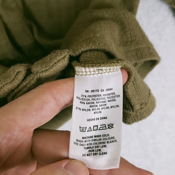 Anthropologie Cardigan L Ribbed V-Neck Puff Shoulder Olive Green Bohemian Cozy - Picture 5 of 8